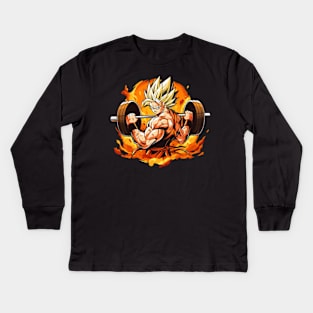 goku lifting weight Kids Long Sleeve T-Shirt